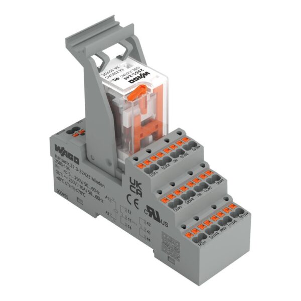 WAGO 2585-548 Röle Modülü – 230 VAC, 4 Değişken Kontak, 5 A, Manuel Çalıştırmalı, Sarı LED